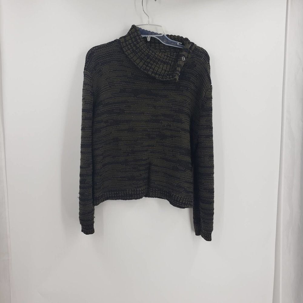 🩵CALVIN KLEIN JEANS womens S black green knitted turtle neck pull over sweater